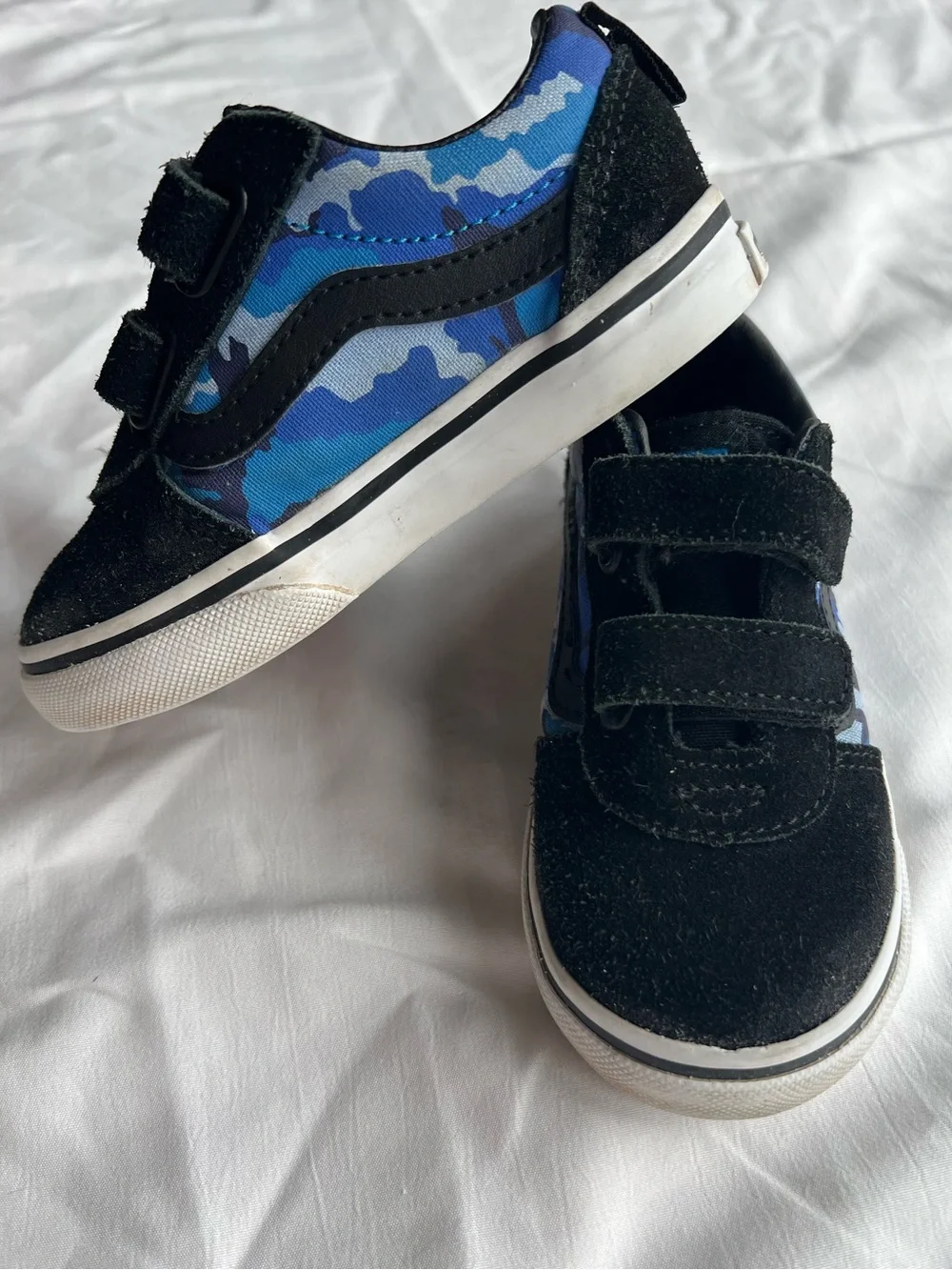 Toddler size 8 Black Sneakers with Blue Camo Accent - Velcro Closure